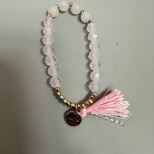 Avon Hope Rose Quartz Breast Cancer Pink Beaded Bracelet with Tassel